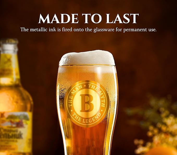 Personalized Beer Glass for Men, Funny Custom Alcohol Gifts for Beer Lovers, Unique Birthday Christmas Gifts for Him, the Man the Myth the Legend, J