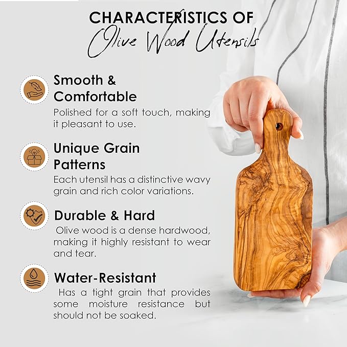Olive Wood Cutting Board - 23cm (9.05") Handmade Mediterranean Olivewood Chopping Board with Hanging Hole - Durable Eco-Friendly Kitchen Board with Natural Beeswax Finish