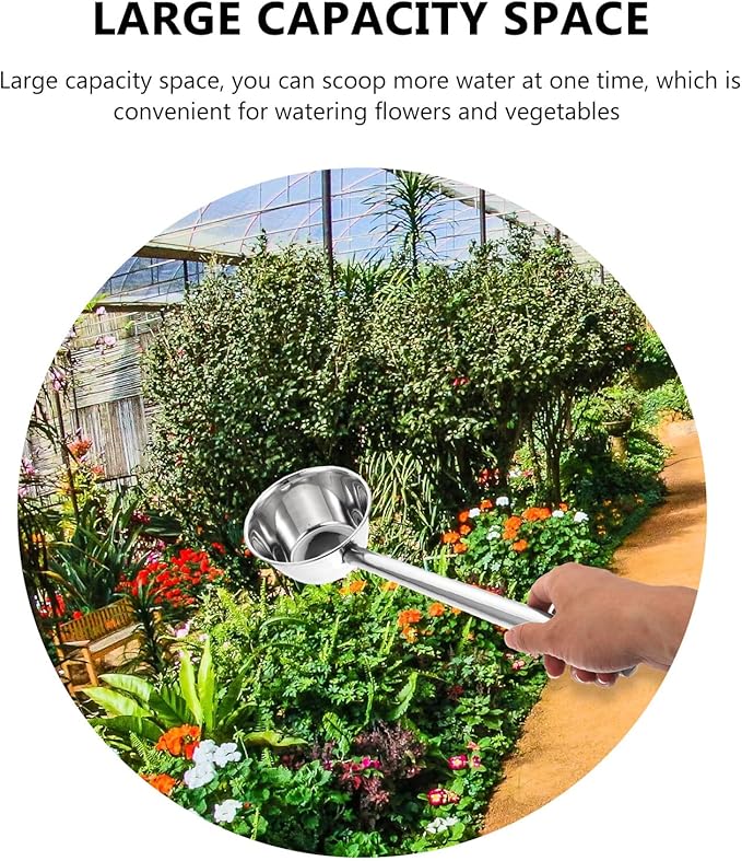 Yardwe Long Handle Stainless Steel Water Ladle - 18.3 Inch Lengthened Scoop for Watering Flowers, Vegetables, and Kitchen Use, Large Capacity, and Comfortable Grip
