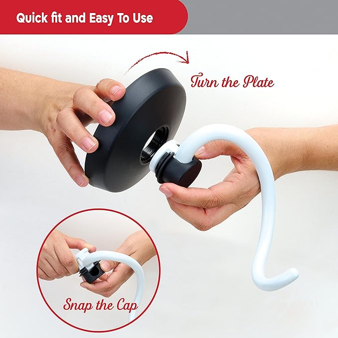 KneadAce Spiral Dough Hook Shield For kitchenaid Mixer-Prevents Dough from Clogging Your Bowl Lift Mixer- Compatible With KitchenAid Dough Hook. (With 2 Adapters-Fits All KA Spiral Hooks)