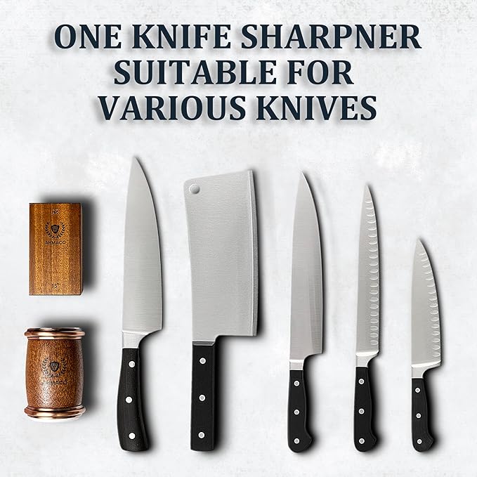 Rolling Knife Sharpener Kit – Knife Sharpening Tool with Magnetic Wooden Base with Diamond & Ceramic Discs | 15° & 20° Angle Kitchen Knife & Razor Sharpener tool Ideal Gift for Chef Home & Outdoor Use