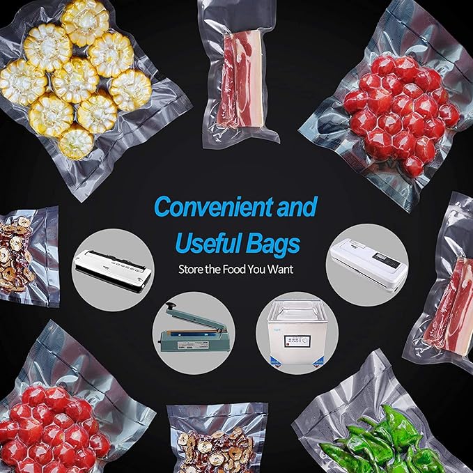 CANLENPK 9.8x11.8 Inch Vacuum Food Seal Bags,Large Food Vacuum Storage Sealer Bag,Seal Meal Snack Fruit Nut Tea Cookie Bean,Boil Steam Heat Freezer Sous Vide Grocery Sealable Vacum Bag (100PCS)