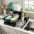 Extendable 2 Tier Stainless Steel Dish Drying Rack | Large Over-The-Sink Rust-Resistant Rack | High Capacity with Utensil Holder | Efficient Kitchen Counter Organization & Space Saving