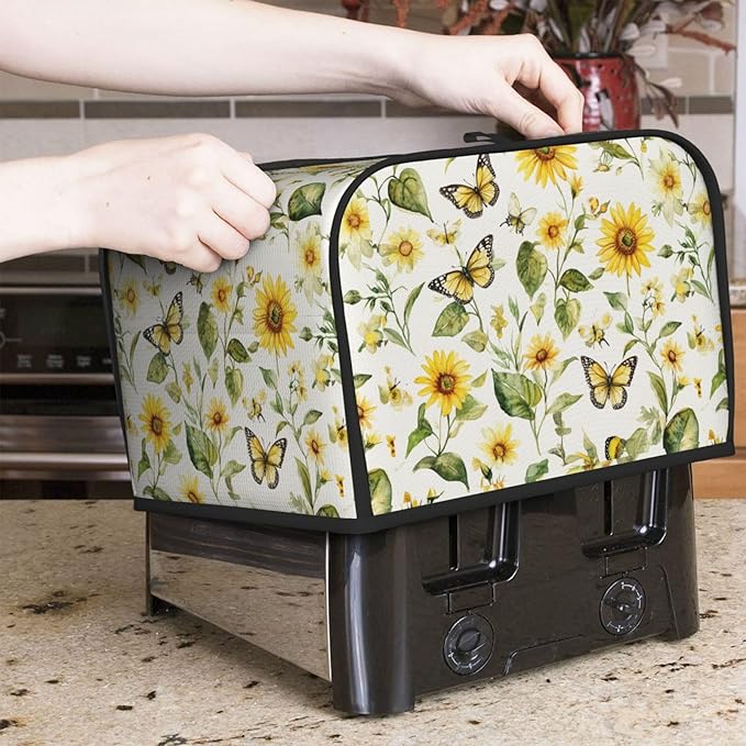 Toaster Cover 4 Slice Watercolor Sunflower Butterfly Kitchen Small Appliance Covers with Pockets Dust and Fingerprint Protection