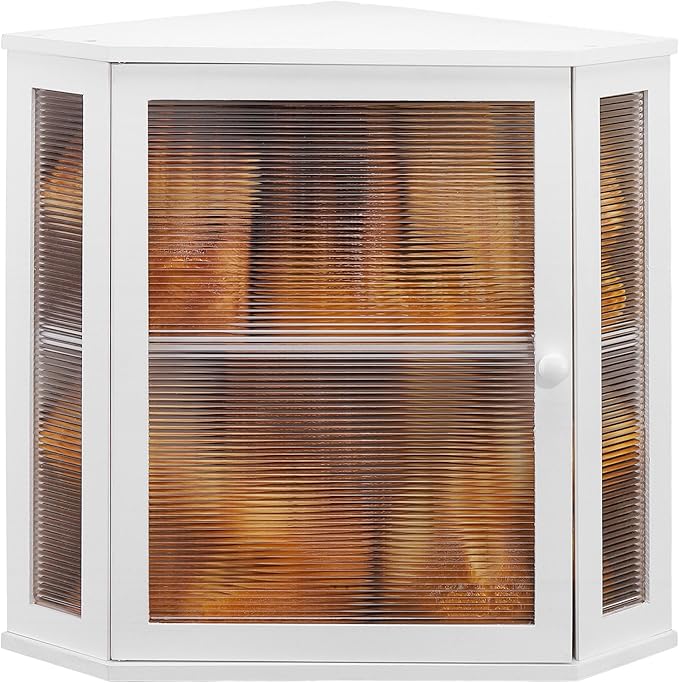 Corner Bread Box for Kitchen Countertop - Bamboo Large Capacity Bread Storage Bin with Acrylic Wavy Door Panel,Bread Box (White,Extra Large)