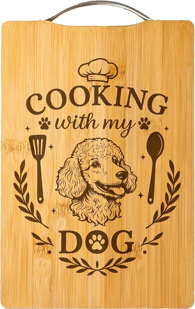 Poodle Bamboo Cutting Board, Personalized Dog Mom Gift, Engraved Kitchen Decor – Cooking with My Dog (Poodle)