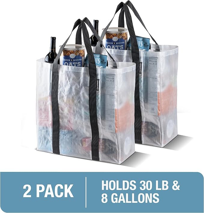 CleverMade Foldable Storage Container Bags, Pack of 2 Heavy Duty Plastic Reusable Oversized Packing, Under Bed or Duffel Storage Bins for Dorm Room Home Utility Laundry Grocery Shopping Travel