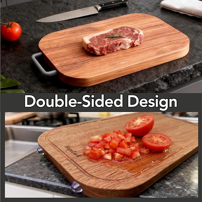 Wood Cutting Board, Solid Ebony Wooden Cutting Boards for Kitchen, Double-Sided Butcher Block with Juice Groove, Non-Slip Feet, 1" Thick Chopping Board for Meat And Vegetables (1,12"×8 ")