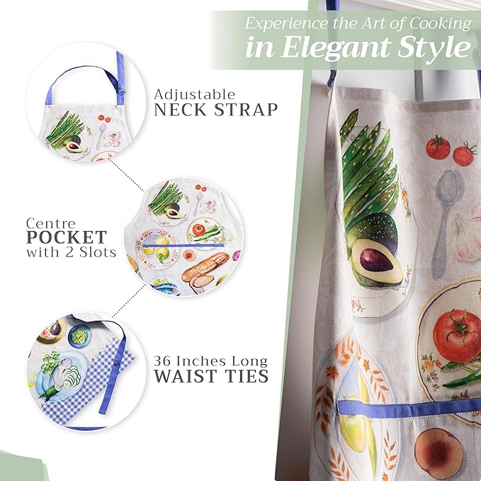 Maison d' Hermine 100% Cotton Apron for women with Pocket Kitchen Chef Apron for Men Cooking Gardening Server Waitress