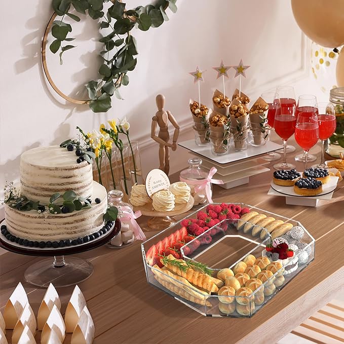 13.8" Acrylic Letter Charcuterie Tray, Charcuterie Letters Fillable Box for Food, Reusable Serving Cake Candy Dish Display Tray for Birthday Anniversary Party Decoration (Letter O)