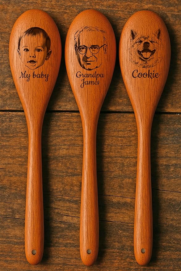 Custom Mom Gifts, Personalized Engraved Wooden Spoon, Gift Mother's Day for Grandma, Mama Photo Gift, Birthday Gifts For Women, Her, Chef, Baking, Cooking, Housewarming, Kitchen Spoon