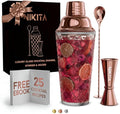 Glass Cocktail Shaker Set - 5 Piece - Rose Gold Martini Shaker Set with Strainer, Jigger, Spoon & Muddler - 16 oz Drink Shakers Cocktail - Ideal Gift for Home Bar & Drink Trolley Décor