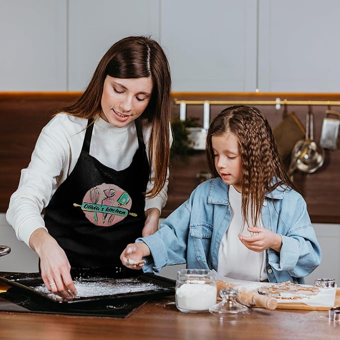 Custom Apron for Mom with Custom Name, Mother's Day Gift, Personalized Kitchen Gifts for Women Kitchen Baking Cooking Apron