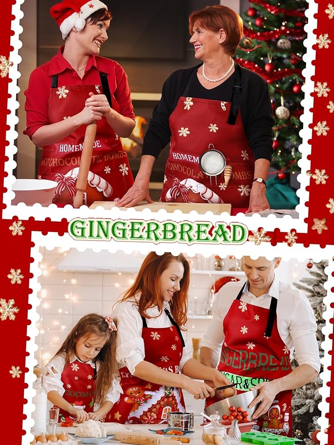 6 Pcs Christmas Aprons for Women Xmas Tree Aprons with Pockets Vintage Adjustable Baking Supplies for Adults