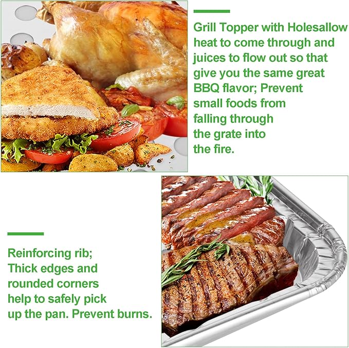 20 Pack Disposable Aluminum Foil Grill Topper Pans with Holes, Perforated Grill Grate Liners Trays for Outdoor Grills, BBQ Grill Accessories for Outdoor Cooking and Camping, 16.2 x11.7 Inch