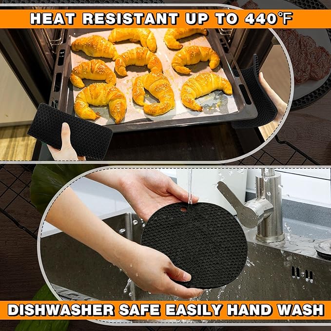 Dandat 24 Pcs Silicone Trivets Mats Bulk Silicone Pot Holders Hot Dishes Multipurpose Non Slip Hot Pads Heat Resistant Mat for Kitchen Countertops Table Restaurants Church Gatherings(Black)
