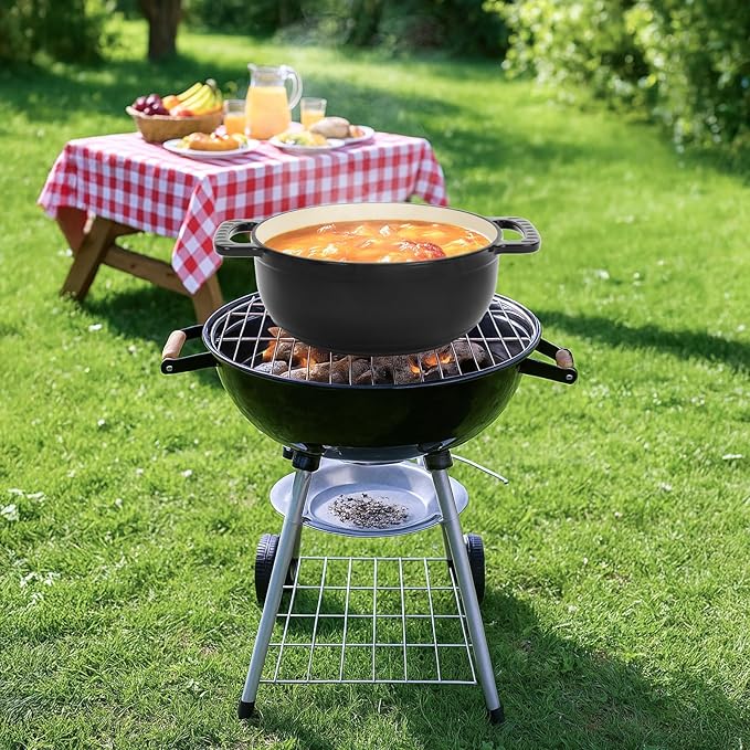 ROVSUN 5 Quart Enameled Cast Iron Dutch Oven with Lid, Dual Handles, Oven Safe up to 500°F or on Stovetop, Compatible for Braising, Stews, Roasting, Bread Baking-Black