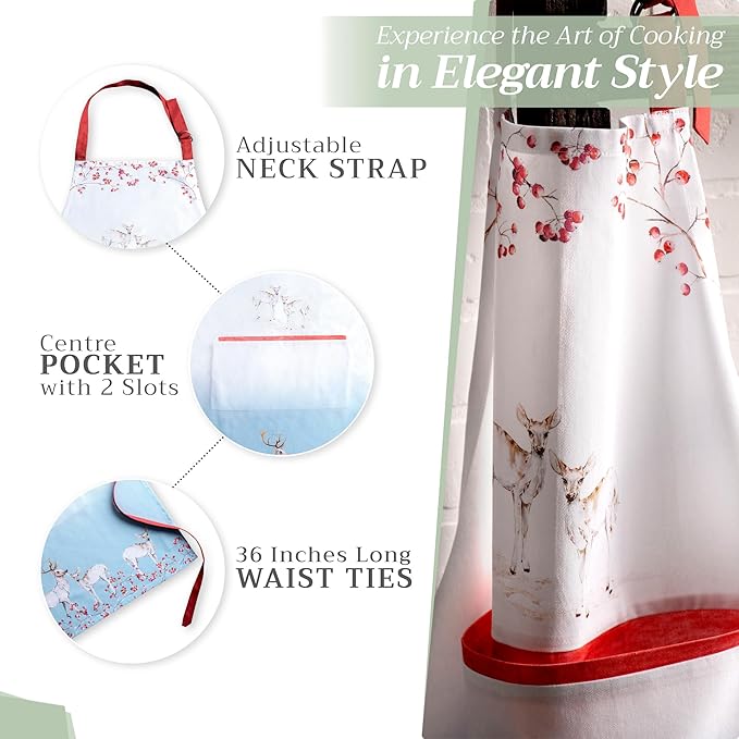 Maison d' Hermine 100% Cotton Apron for women with Pocket Kitchen Chef Apron for Men Cooking Gardening Server Waitress
