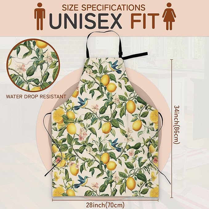 Cooking Apron for Women and Men,Adjustable Chef Bib Apron with 2 Pockets, Water and Oil Resistant for Kitchen Use