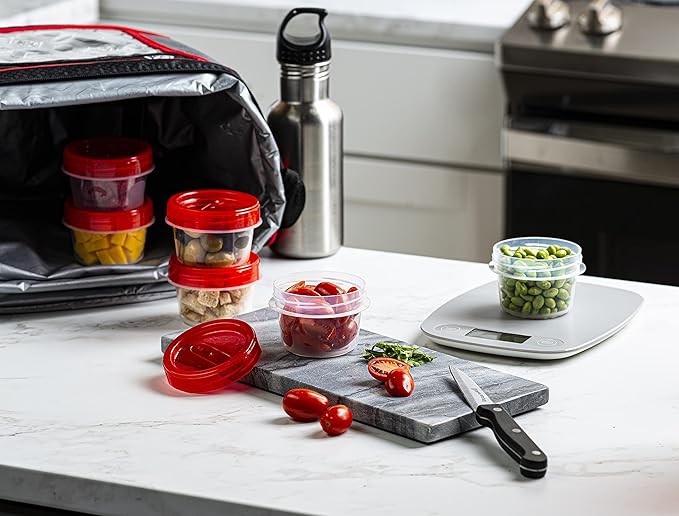 (4 Ounce 10 Pack) Twist cap Containers Clear Bottom With Red Top Screw on Lids Twist Top Food Storage Freezer Reusable Containers