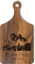 Personalized Wooden Engraved Cutting Boards with Handle, Custom Reversible Monogrammed Cheese Board S M L, Housewarming Wedding Gift for Family or Couple (Photo)
