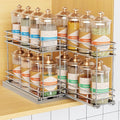 Pull Out Spice Rack Organizer for Cabinet, Slide Out Spice Racks, Easy to Install, 3.0''Wx10.35''Dx8.26''H, 2 Drawers 2 Tiers(Silver)