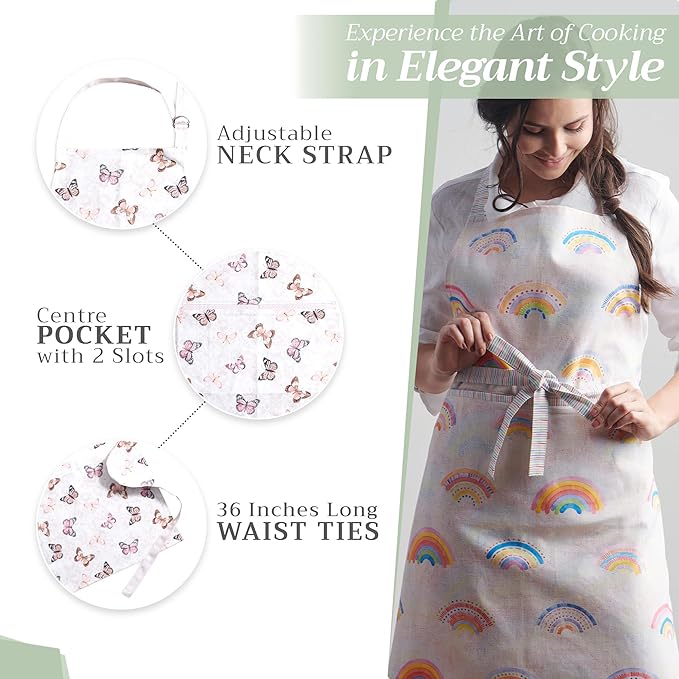 Maison d' Hermine 100% Cotton Apron for women with Pocket Kitchen Chef Apron for Men Cooking Gardening Server Waitress