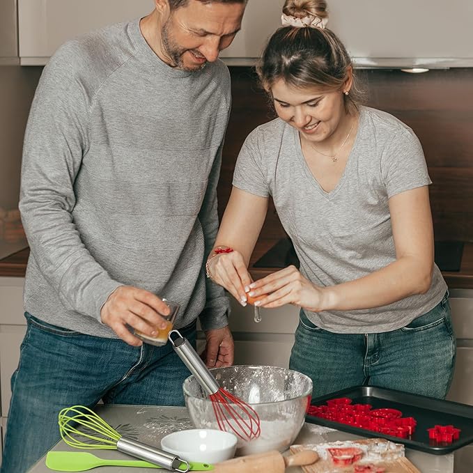 30 Pcs Christmas Baking Tool Gifts Sets Include 8 Inch Silicone Whisk Spatula and Xmas Greeting Cards Ribbon Wired Stainless Steel Whisk Set for Women Men Christmas Stuffers Gift