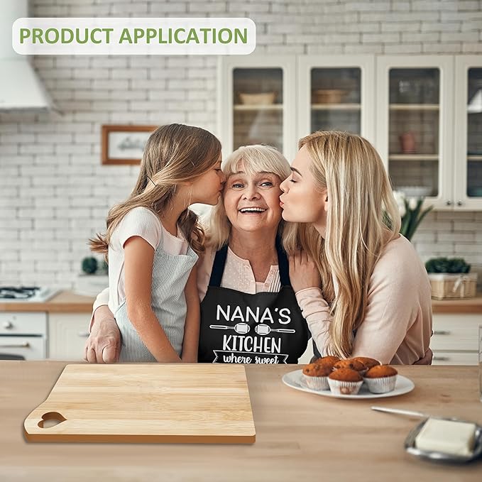 Mothers Day Nana Gifts, Gifts for Nana from Grandkids Wooden Cutting Board with Cooking Utensils Set with Apron, Kitchen Present for Women Who is Cooking Lover