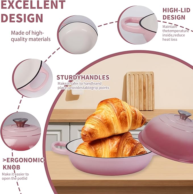 Dutch Oven for Sourdough Bread Baking, Enameled Cast Iron Dutch Oven Pot with Lid, Dome-Shaped Bread Dutch Ovens, 6 Qt, (Pink)
