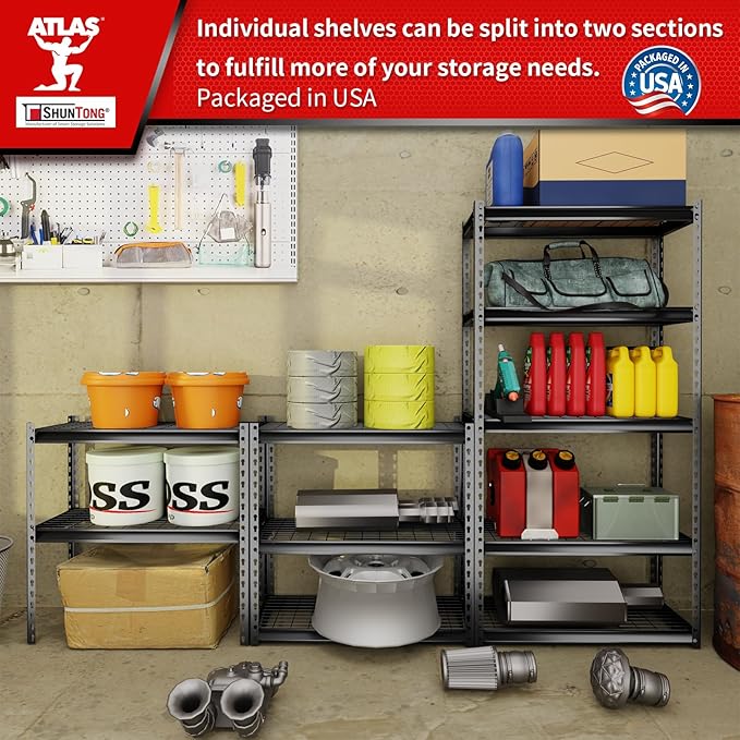 The Atlas 30" W x 12" D x 60" H Adjustable Garage Storage Shelves Load 2500 lbs, 5 Tier Heavy Duty Shelving Unit, Metal Utility Storage Rack for Warehouse Pantry Basement Kitchen, Dark Grey
