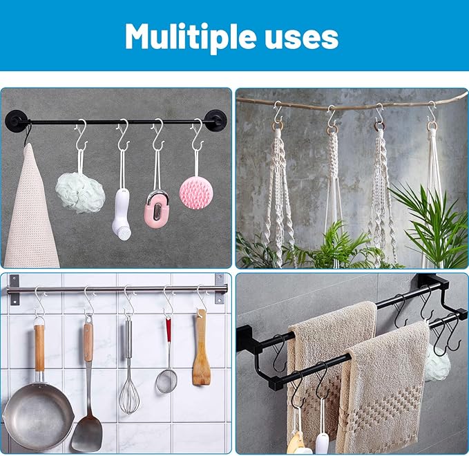 17 Pcs S Hooks for Hanging Safety Buckle, 3.5 Inch Stainless Steel S Shaped Locking Hooks for Colleague Dorm, Kitchen, Plants Pots Towels Bags, White