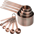 Copper Measuring Cups and Spoons Set, Stainless Steel Measuring Tools Set for Baking & Kitchen, Metric & US 4 Copper Plated Measure Cups and 5 Measure Spoons with Leveler for Wet & Dry