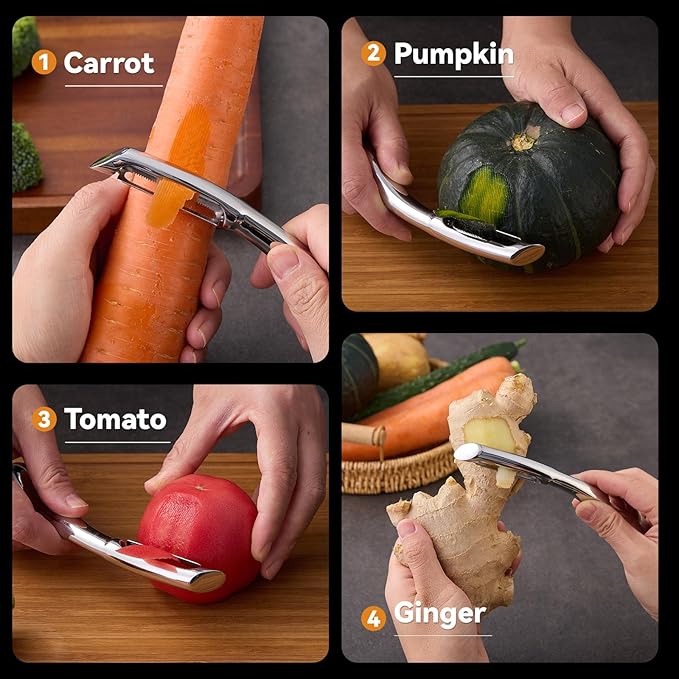 Vegetable Peeler, Stainless Steel Peeler for Kitchen, Apple Peeler Smooth Curved Handle, Double Blades, Ultra Sharp, Fruits & Veggie Peeler, Non Rustic and Non Toxic, I Shap Kitchen Aid Peeler