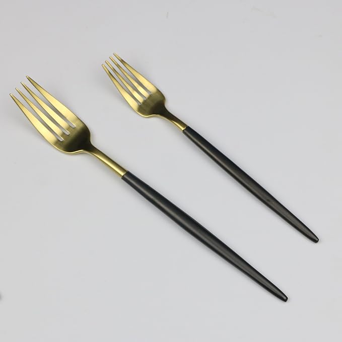 Customized 20-Piece 18/10 Stainless Steel Flatware Set, Serive for 4, With Fork Spoons Knife Teaspoon Dessert Fork for Home Kitchen Restaurant Hotel (Black + Gold)