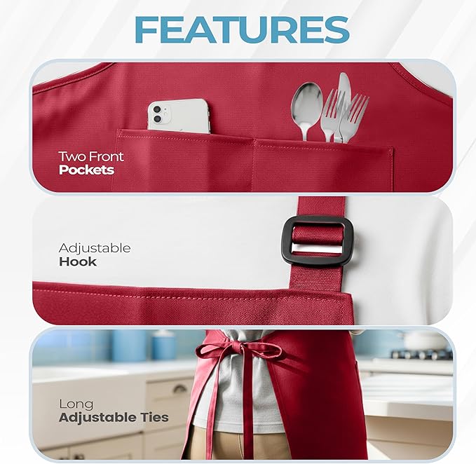 Utopia Kitchen 4 Pack Bib Apron Adjustable with 2 Pockets, Water and Oil Resistant, Cooking Kitchen Chef Apron for Women Men