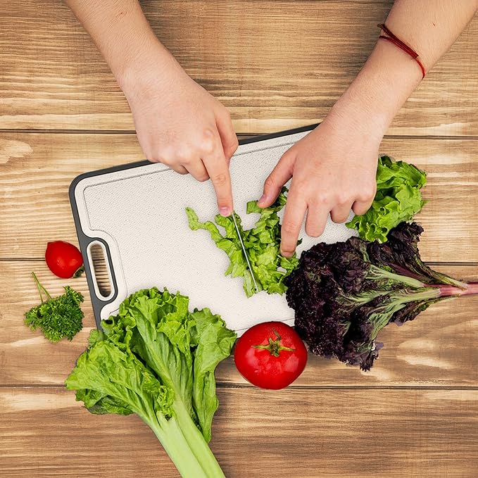 A DURA Titanium Cutting Board with Double-Sided Design - Pure Titanium, Wheat Straw PP, Juice Groove Garlic, Grinding Zone Chopping Board for Meat, Vegetables & Fruits, Dishwasher Safe, Easy to Clean,