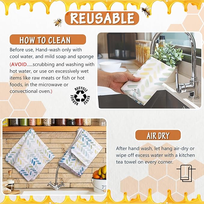 Li’l Things Beeswax Bread Bags 2.0 (Set of 2) – 13"×13" Boule Bag & 15"×9" Baguette/Oblong Bag – Cotton with Organic Beeswax Lining, Reusable Bread Storage, Plastic-Free, Washable - Paintbrush