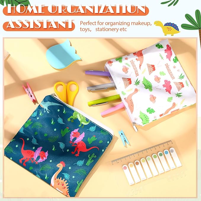 Chumia 6 Pcs Reusable Snack Bags Christmas Gifts Food Safety Washable Snack Bags Lunch with Zipper Portable Sandwich Bag Food Storage Pouch Double Layer(Dinosaur,7 x 7 Inches)