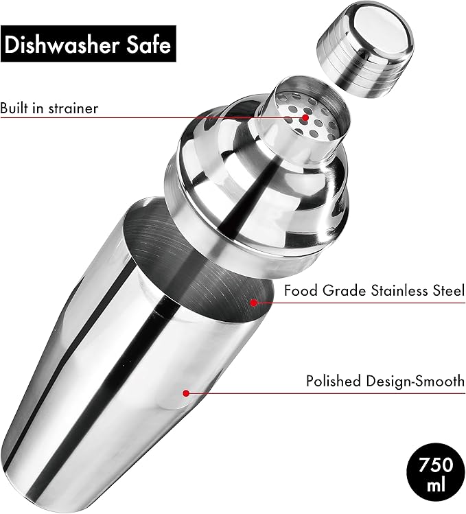 New Star Foodservice 48414 Stainless Steel Cocktail Shaker, 25 oz, Silver