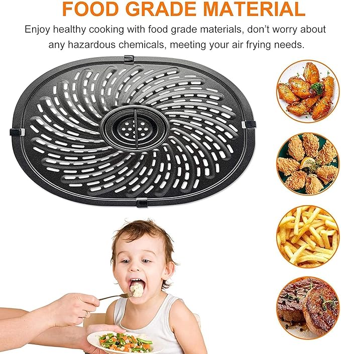 Air Fryer Replacement Tray for PowerXL Vortex 7 QT Air Fryer, Oval Nonstick 10.3''*9.5'' Air Fryer Replacement Parts Accessories Rack Basket Grill Pan Grill Plate Crisper Plate with Rubber Bumpers
