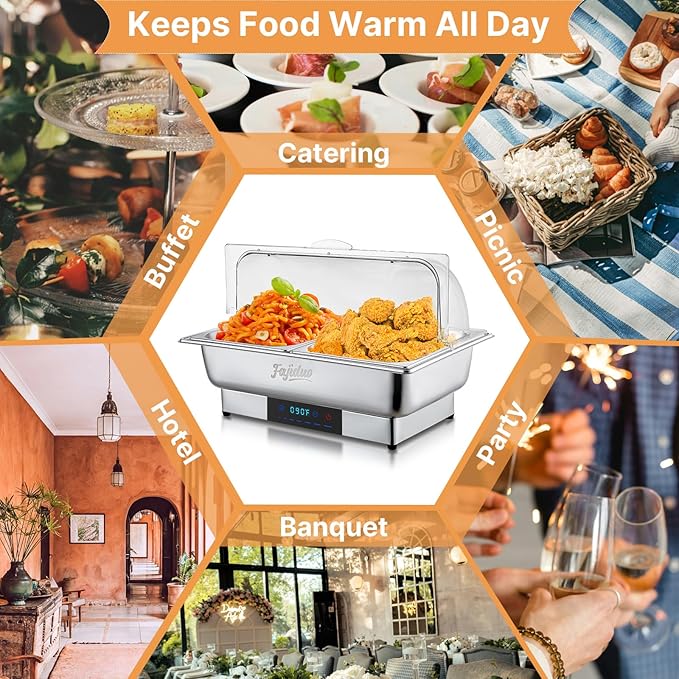 Electric Chafing Dish, 2X4.5QT Buffet Servers and Warmers, Stainless Steel Chaffing Dishes with Temperature Control Display, Commercial Food Warmers for for Parties, Catering, Buffets
