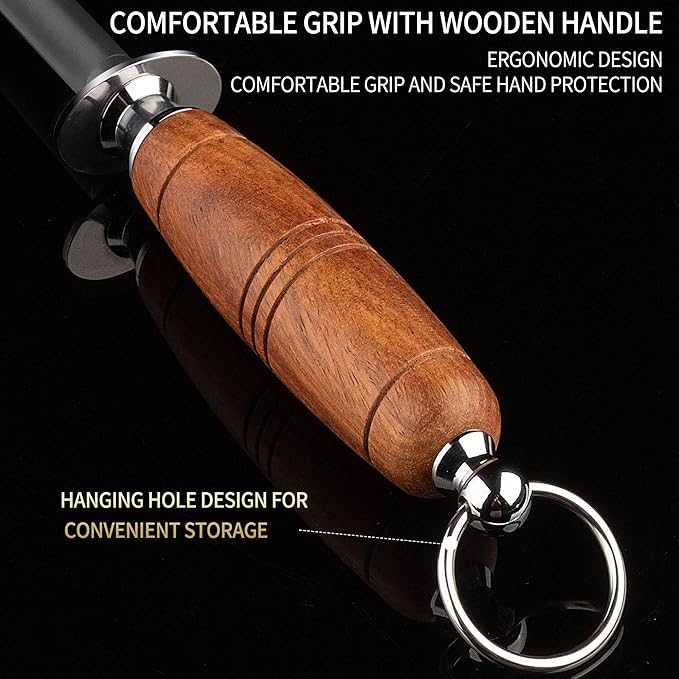 Kitchen Sharpening Rod 12 Inch Rosewood Handle Honing Steel,12 Inch Knife Sharpening Steel
