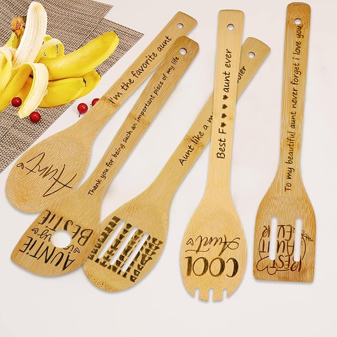 Gifts for Aunt,Aunt Gifts From Niece,Nephew,Birthday Gifts for Aunt, New Aunt,Auntie,To Be Aunt,Aunt Announcement,Promoted To Aunt,Best Aunt Ever Gifts,Great Aunt Gifts,5PCS Aunt Wooden Cooking Spoons