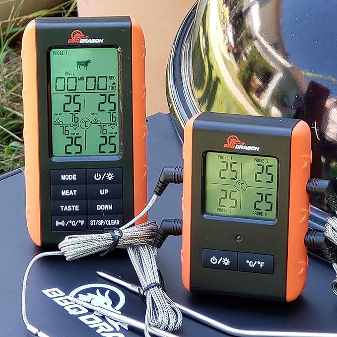 BBQ Dragon Wireless Digital Instant Read Thermometer - Food Thermometer for Cooking – Oven Safe Kitchen with 4 Probes - Meat thermometers for Smokers.