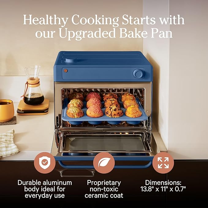 Our Place Wonder Oven & Essentials Kit | 6-in-1 Air Fryer Toaster Oven with Steam Infusion | Countertop Convection Oven Combo with Extra Bake Pan & Air Fryer Basket | Non-toxic, PFAS-Free | Blue Salt