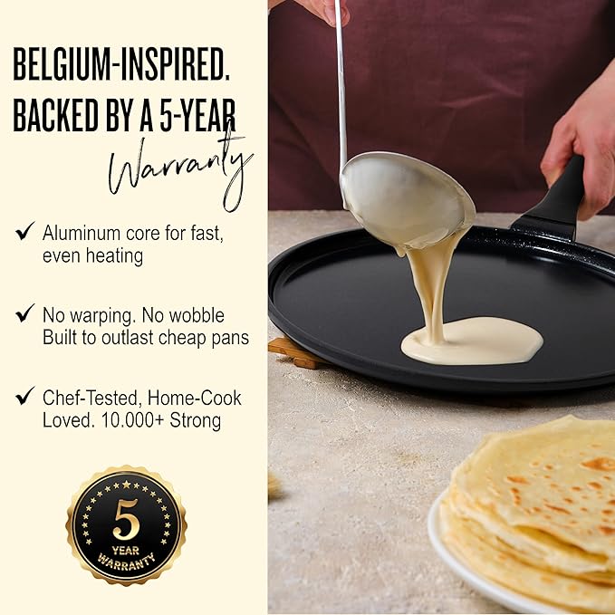 Alva Energy 11″ Ceramic Nonstick Crepe Pan – No PFAS/PFOA/PTFE, Ultra‑Low Oil Release, Works on Gas/Electric/Induction, Lightweight & Easy Cleanup & Stay-Cool Handle