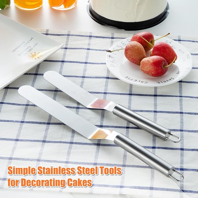 2 PCS Picxeic Offset Spatula，Premium Stainless Steel Cake Decorating Tools - One Set Include 6, 8 inch, Icing Spatula for Home Cooking