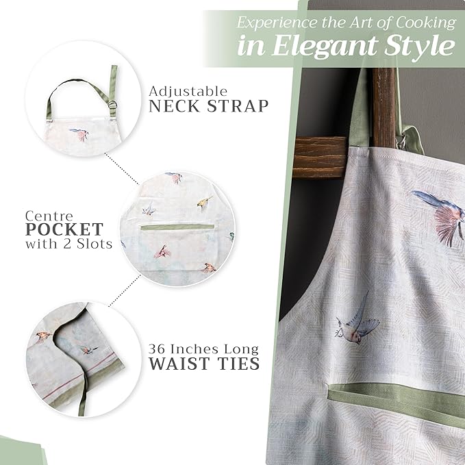 Maison d' Hermine 100% Cotton Apron for women with Pocket Kitchen Chef Apron for Men Cooking Gardening Server Waitress