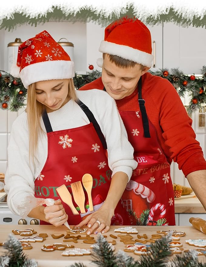 6 Pcs Christmas Aprons for Women Xmas Tree Aprons with Pockets Vintage Adjustable Baking Supplies for Adults